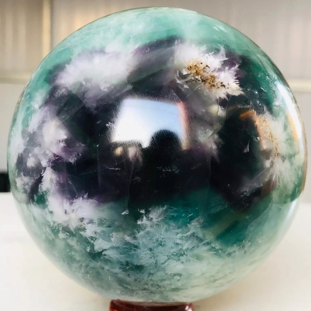 3.1 lbs, 3.7", Natural Snowflake Feather Fluorite, small geodes, New!